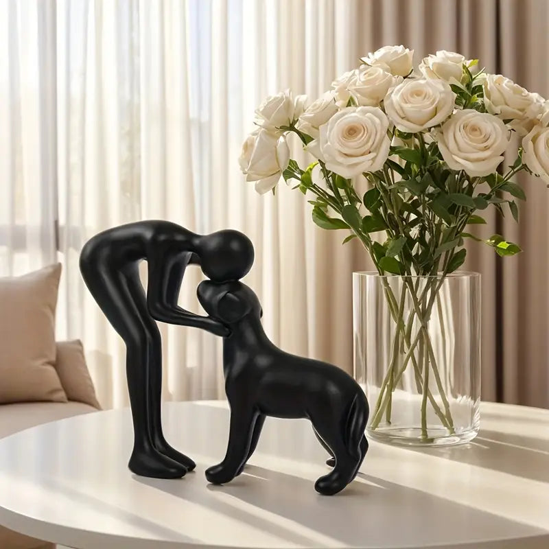 minimalist pet lover sculpture with dog and human bonding