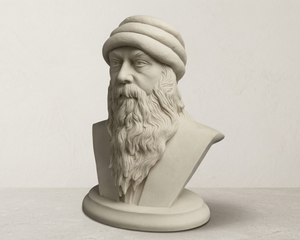Osho Bust of a man with a beard and turban on a plain background