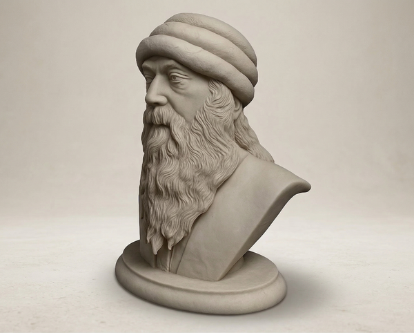 Osho Bust of a man with a beard and turban on a beige background